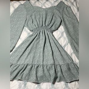 Floral, sage green mid length dress